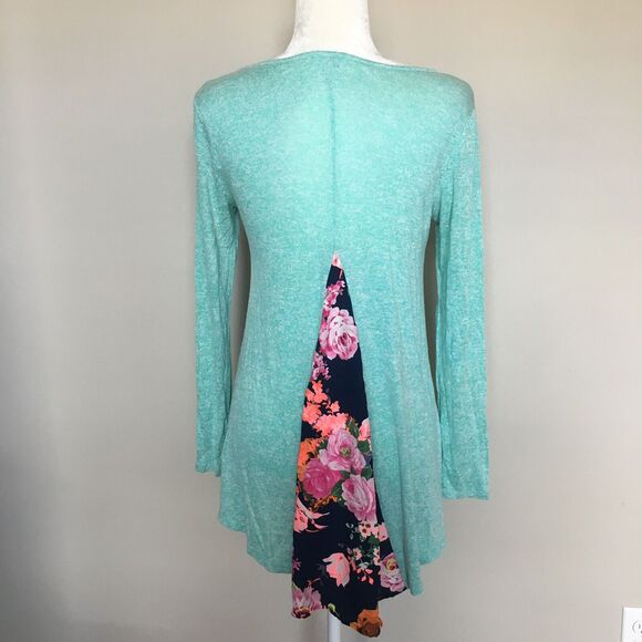 Anthro 12PM By Mon Ami Small Blue Long Sleeve Top Peasant Blouse Floral Back - Picture 3 of 12